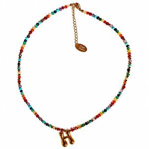 Cape Diablo Letter "H" Multicolor Glass & Gemstone Beaded 16" - 18" Necklace